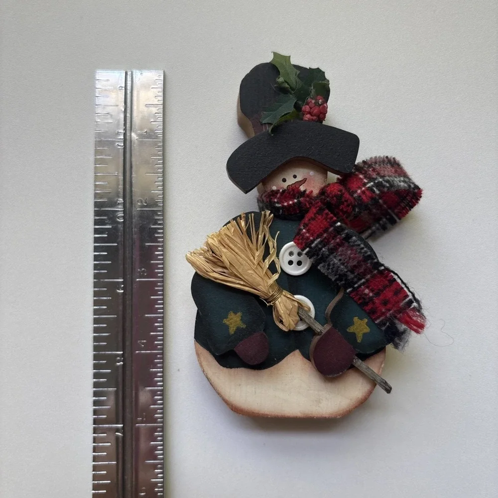 Wooden 3D Snowman Handmade Cloth Scarf  Table Top Decor For Christmas 4 1/2 In